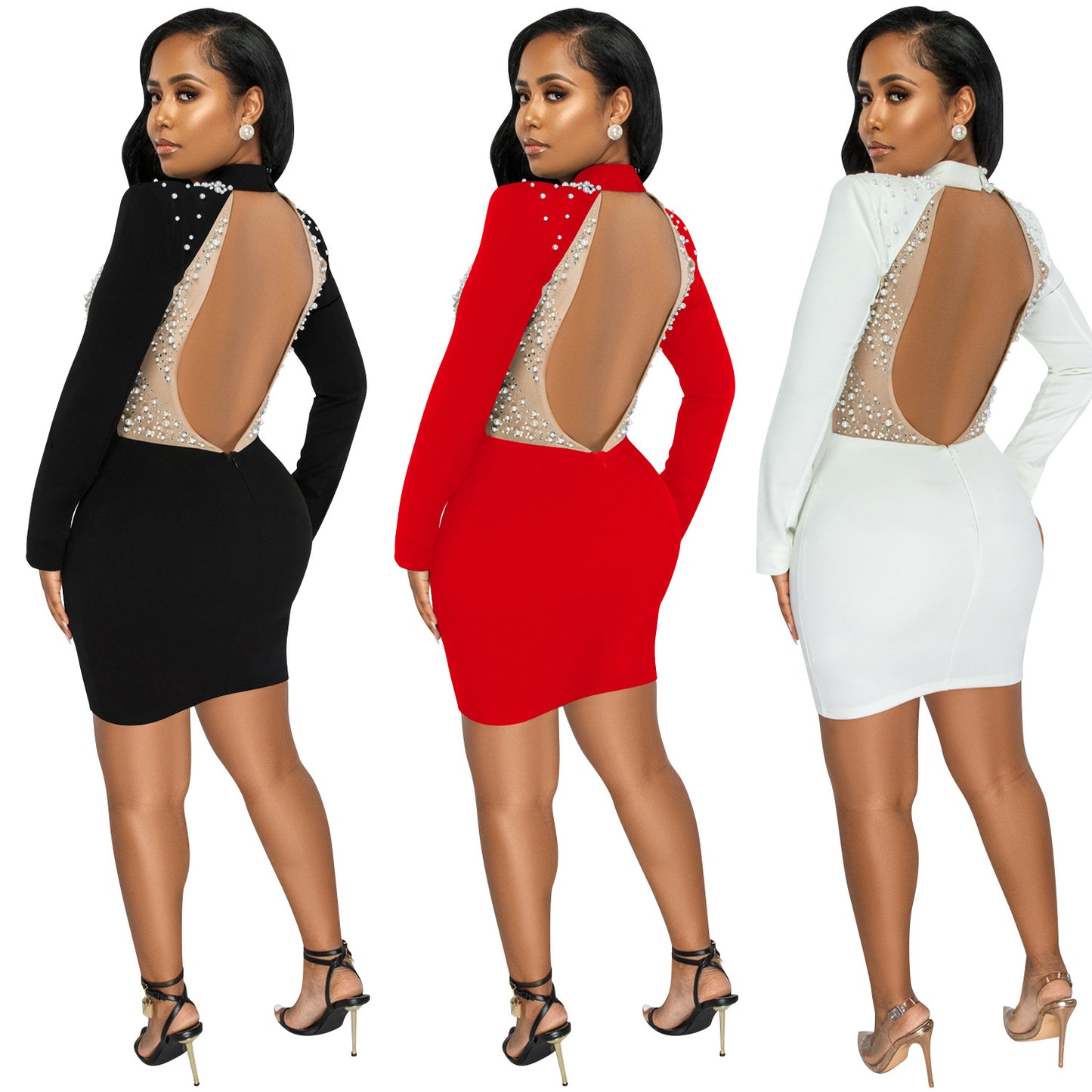 Women's Fashion Sexy Nightclub Hot Rhinestone Mesh Dresses