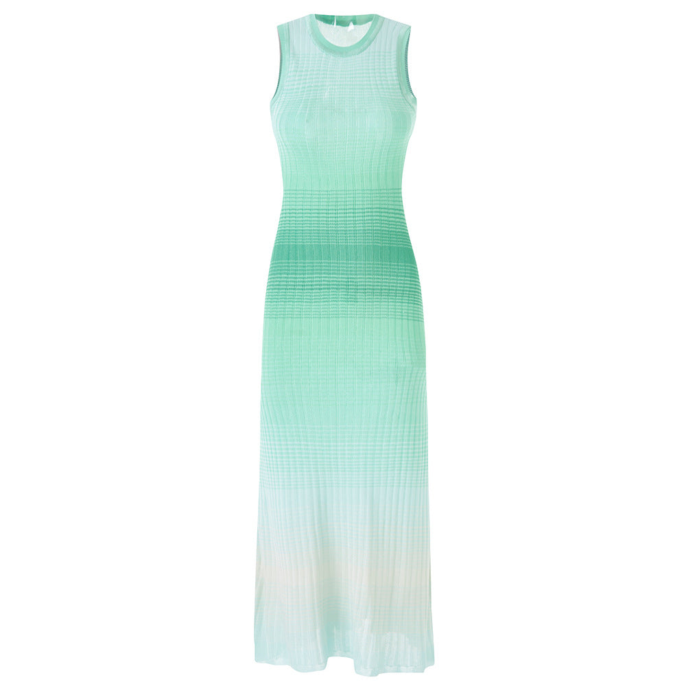 Summer Sleeveless Jumper Dress Gradient Rainbow Three-color Dresses