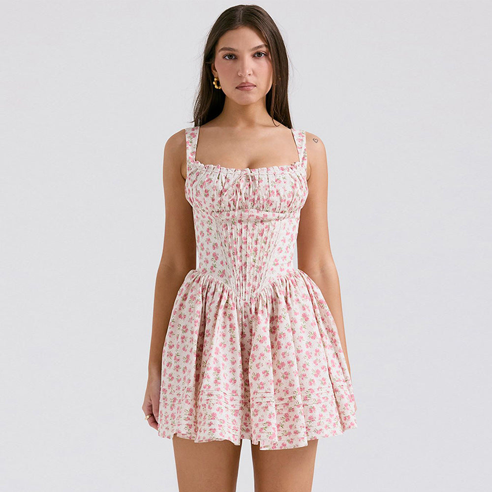 Women's Summer Sexy Floral Suspender Dress Elegant Dresses