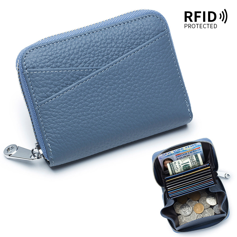 Women's & Men's & Genuine Leather Style Organ Zipper Purses