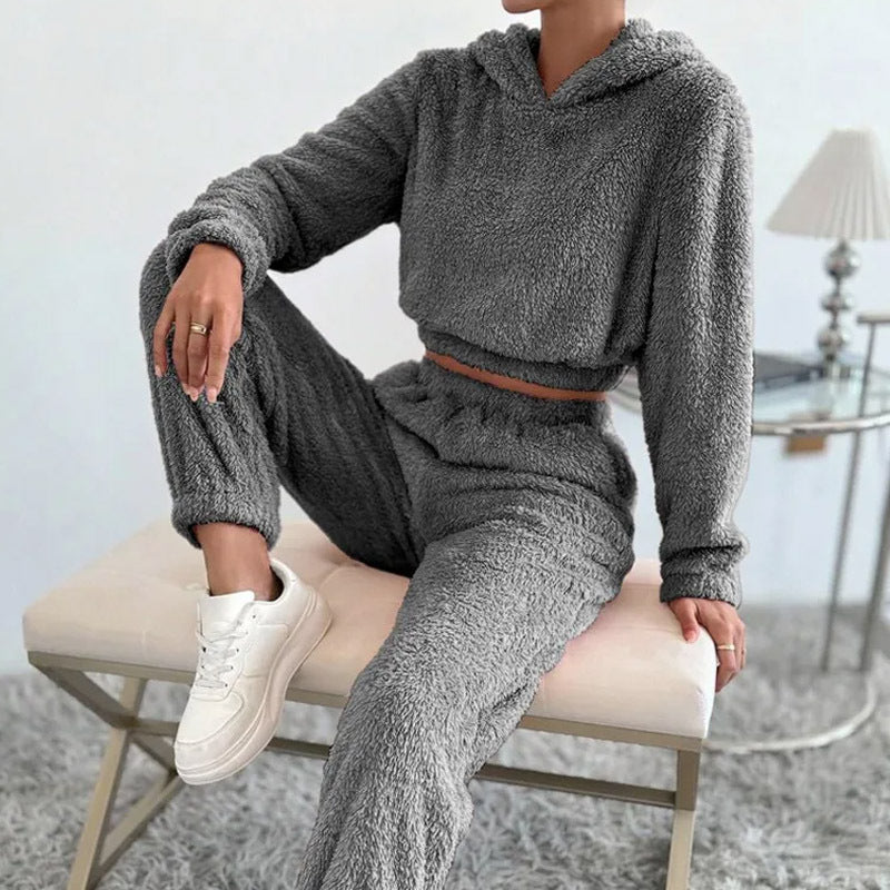 Women's Fashion Wear Plush Hooded Long Sleeve Suits