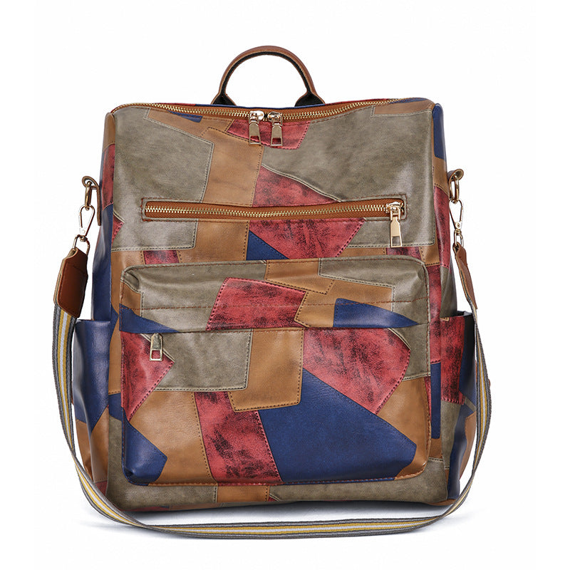 Women's Leather Patchwork Antique Mud Large Capacity Backpacks