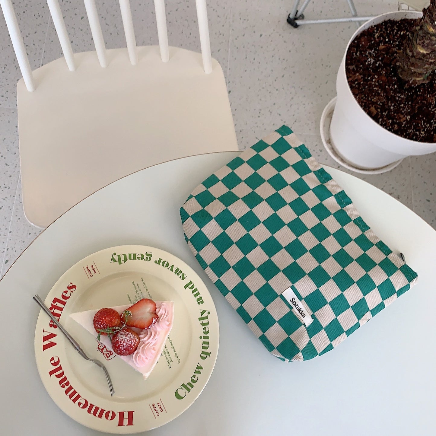 Women's Portable Corduroy Chessboard Grid Clutch Toiletries Bags