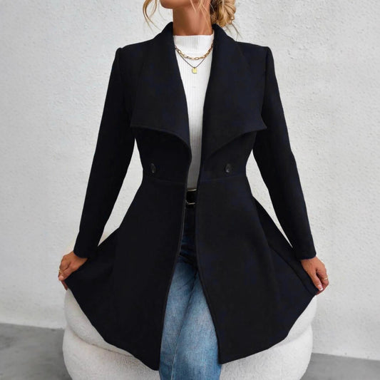 Women's Woolen Solid Color Polo Collar Double-breasted Coats