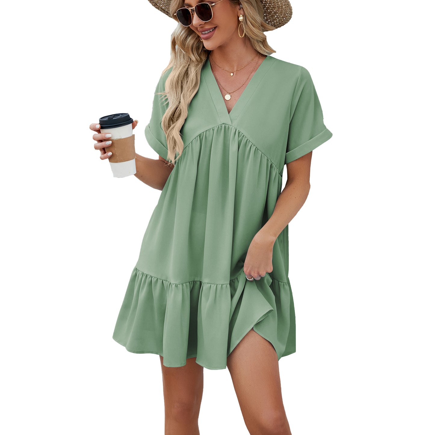 Casual Women's Solid Color Loose Pleated Dress