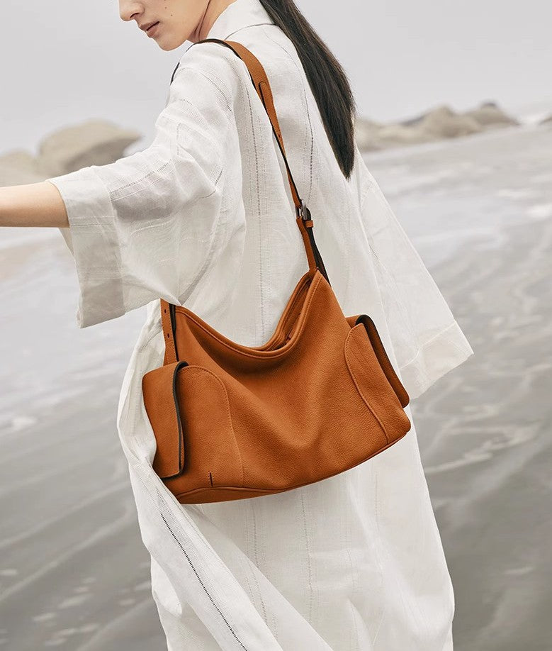 Women's Vegetable Tanned Calf Skin Large Capacity Shoulder Bags