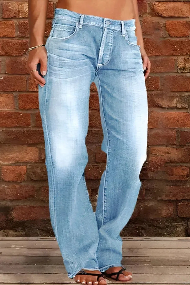 Women's Denim Trousers Trendy Mid Waist Ripped Jeans