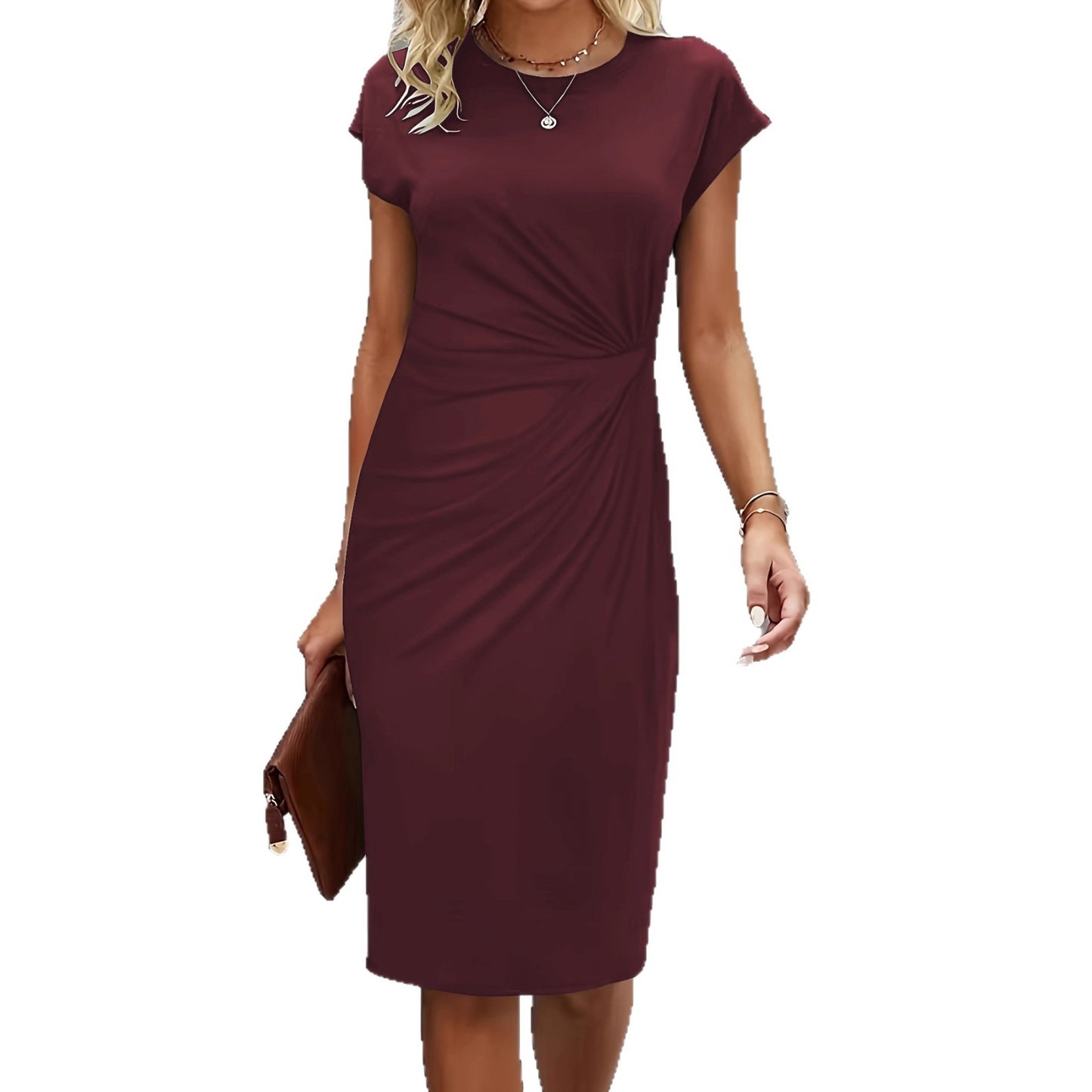 Women's Solid Color Casual Ladies Round Neck Graceful Dress