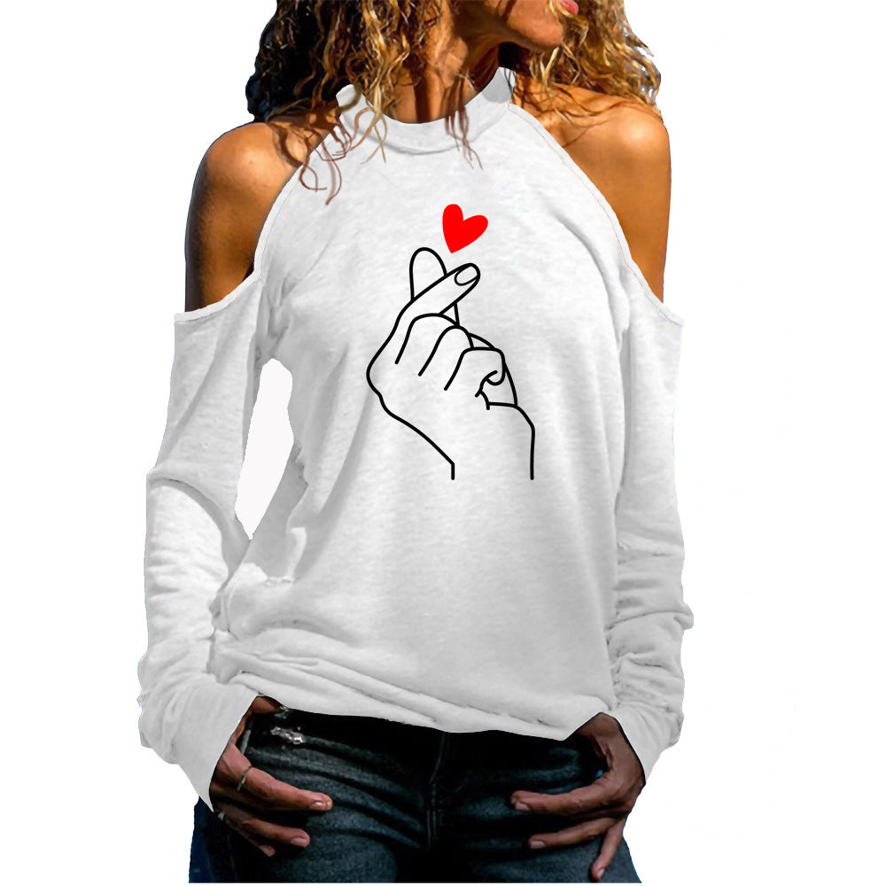 Women's Cold Shoulder Long Sleeve Valentine's Day Love Series Women's T-shirt