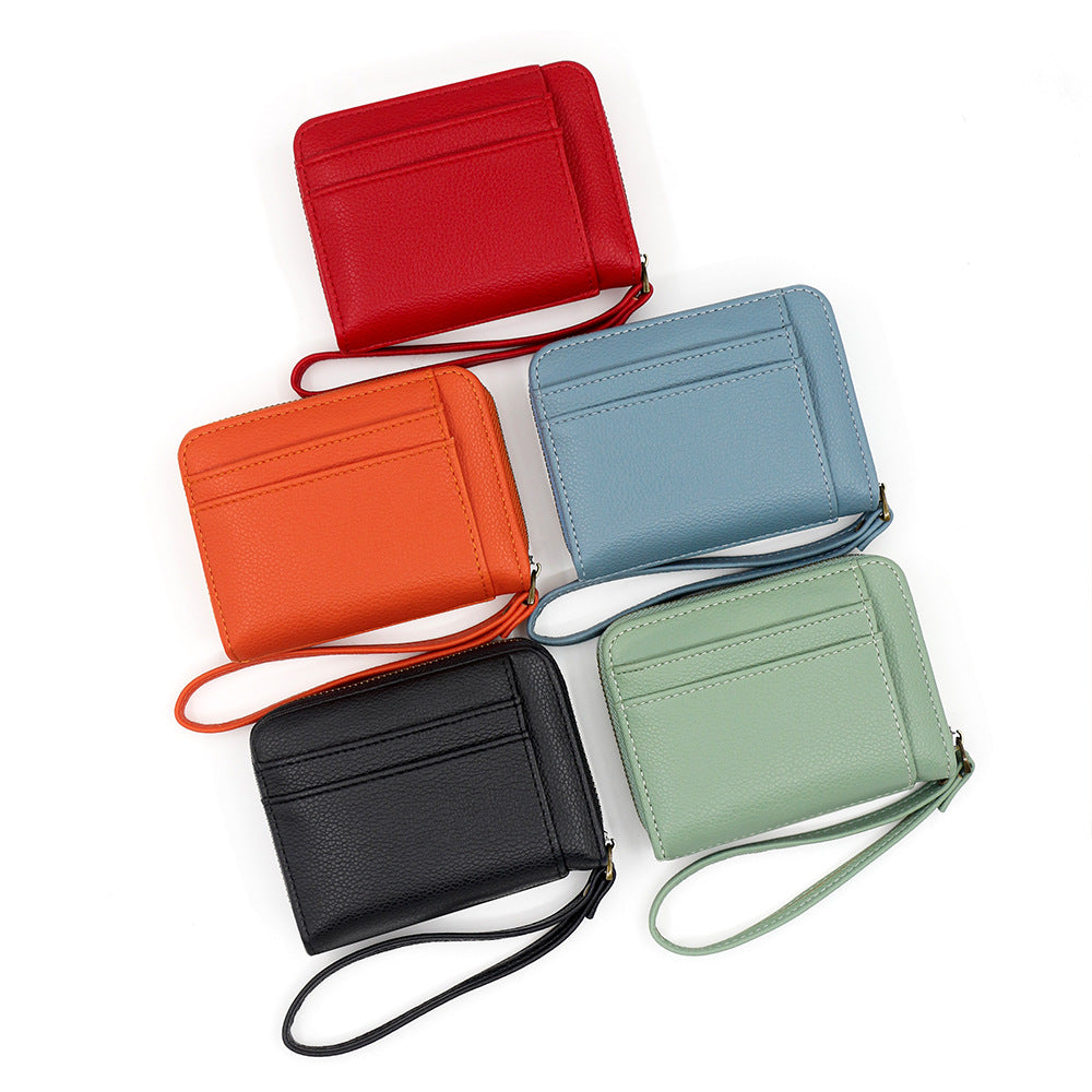 Women's Lychee Pattern Zipper Short Mini Storage Card Holder