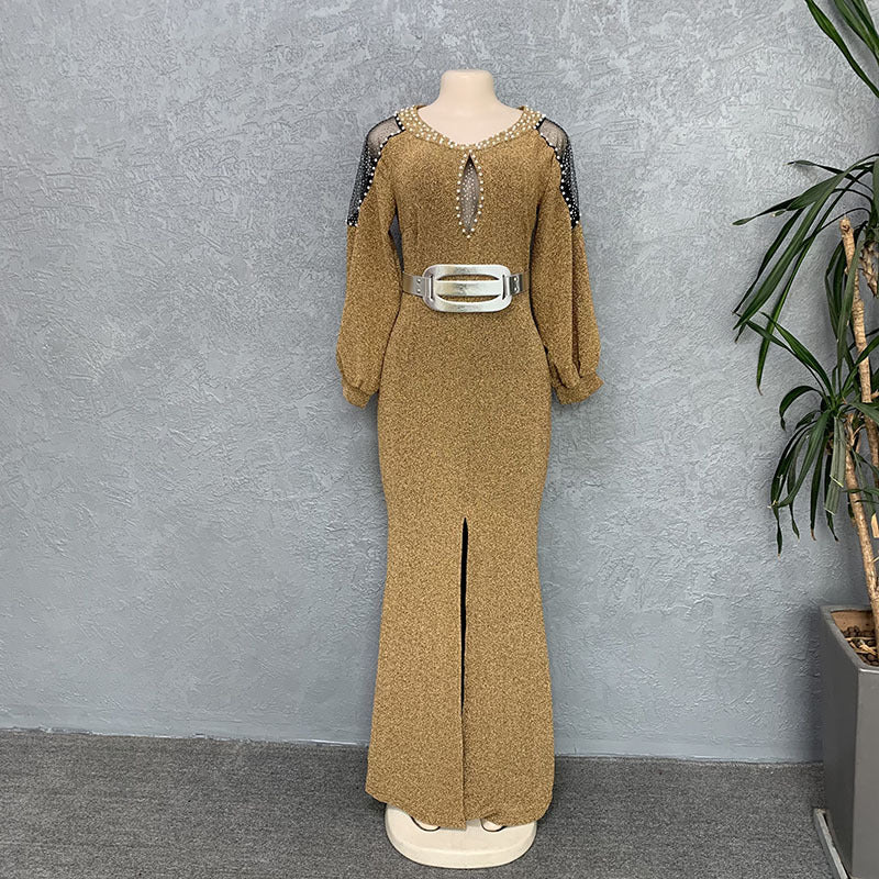 Women's Solid Color Rhinestone Long Sleeve Dress Dresses