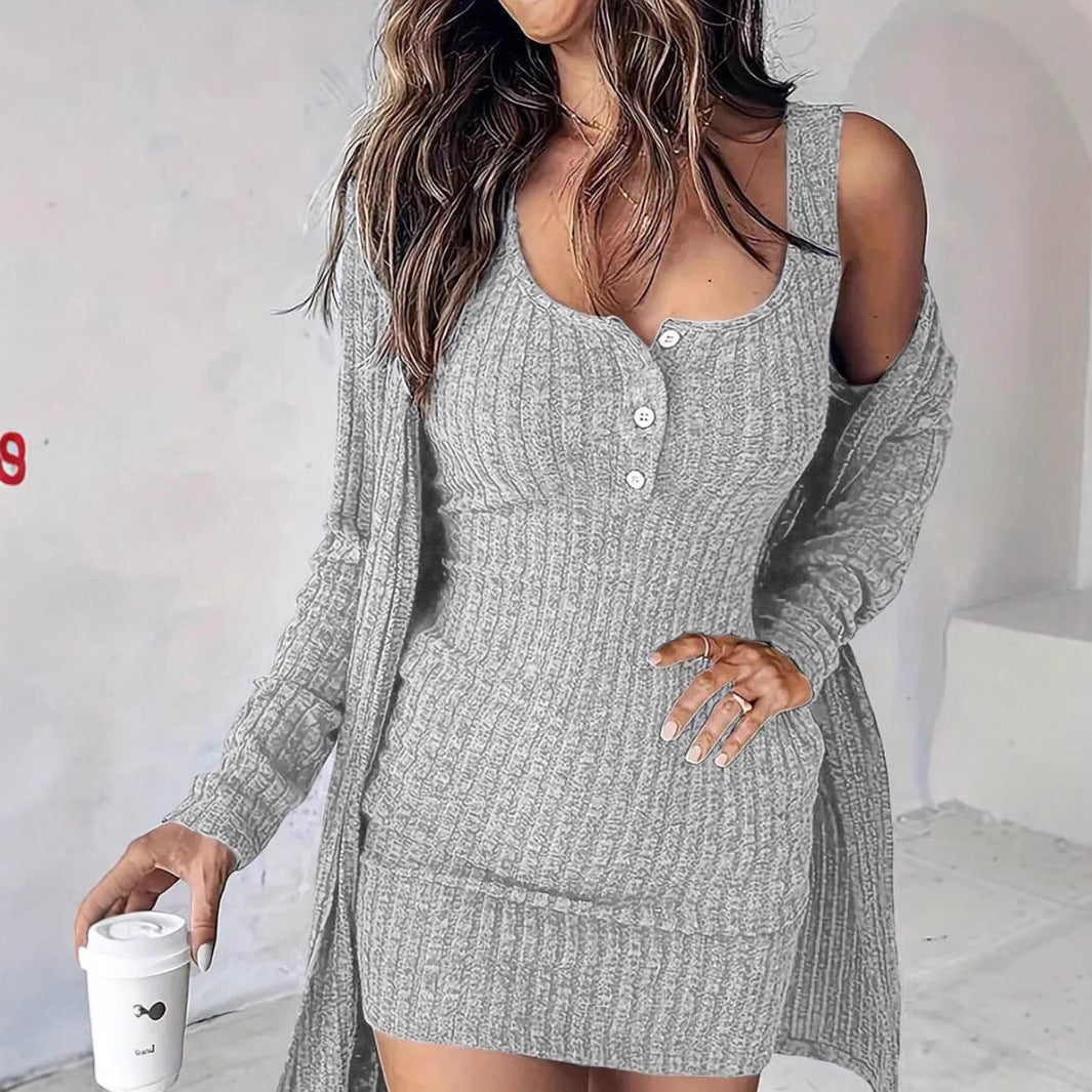 Women's Dress Two-piece Sexy Slim Fit Solid Color Vests