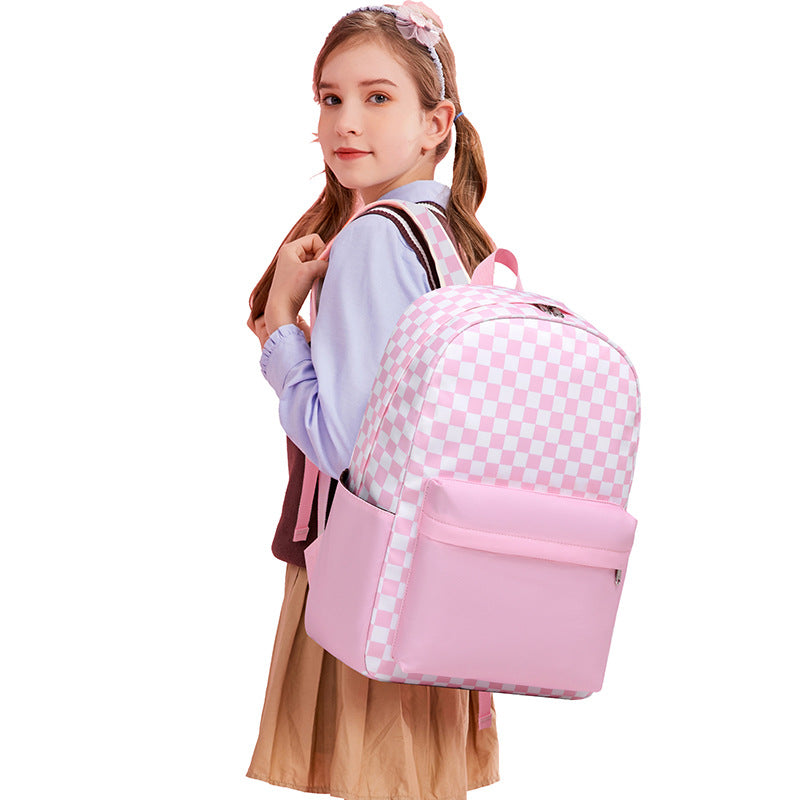 Female Junior High Trendy Simple Plaid Middle School Students' Schoolbags