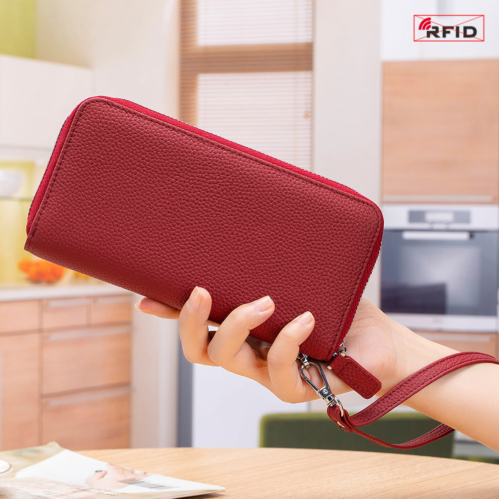 Women's First Layer Cowhide Clutch Genuine Leather Simple Ladies Wallets