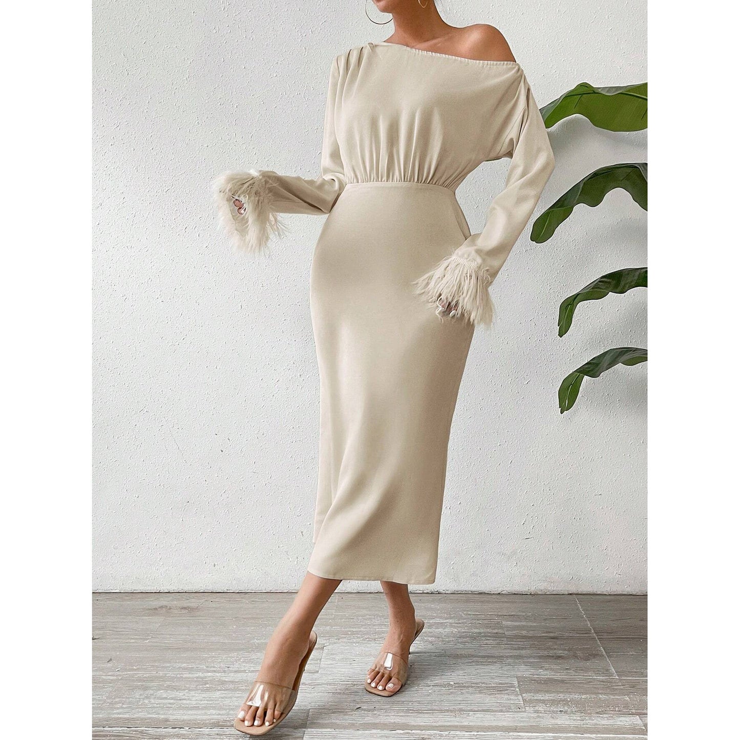 Women's New Asymmetric Shoulder Pleated Dress Dresses