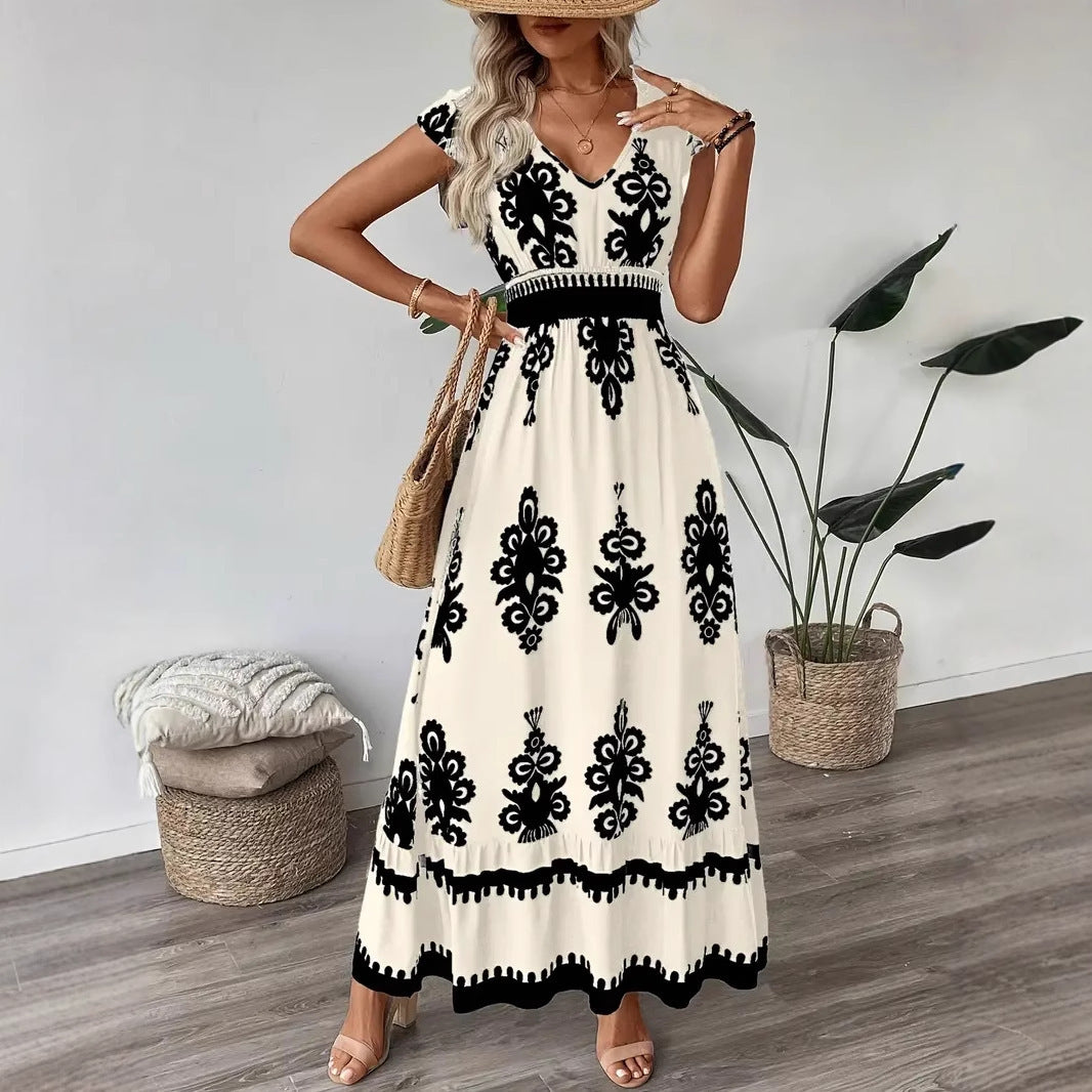 Women's Summer Fashion Printed Waist Long Clothing