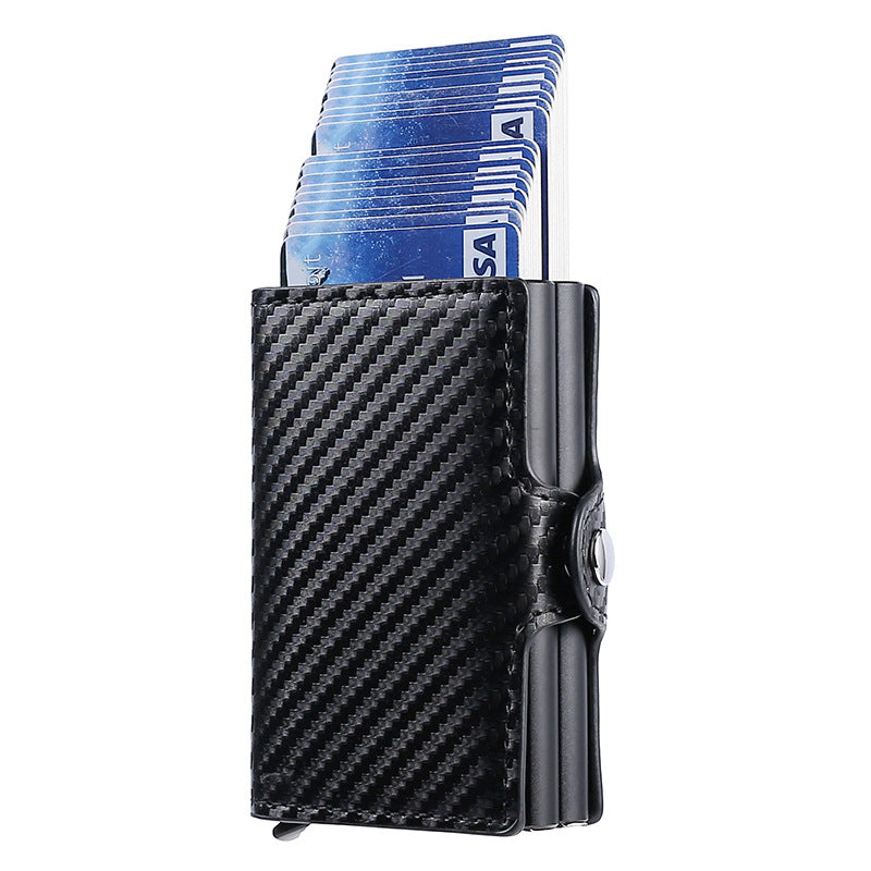 Men's Automatic Pop-up Metal Integrated Carbon Fiber Pattern Card Holder