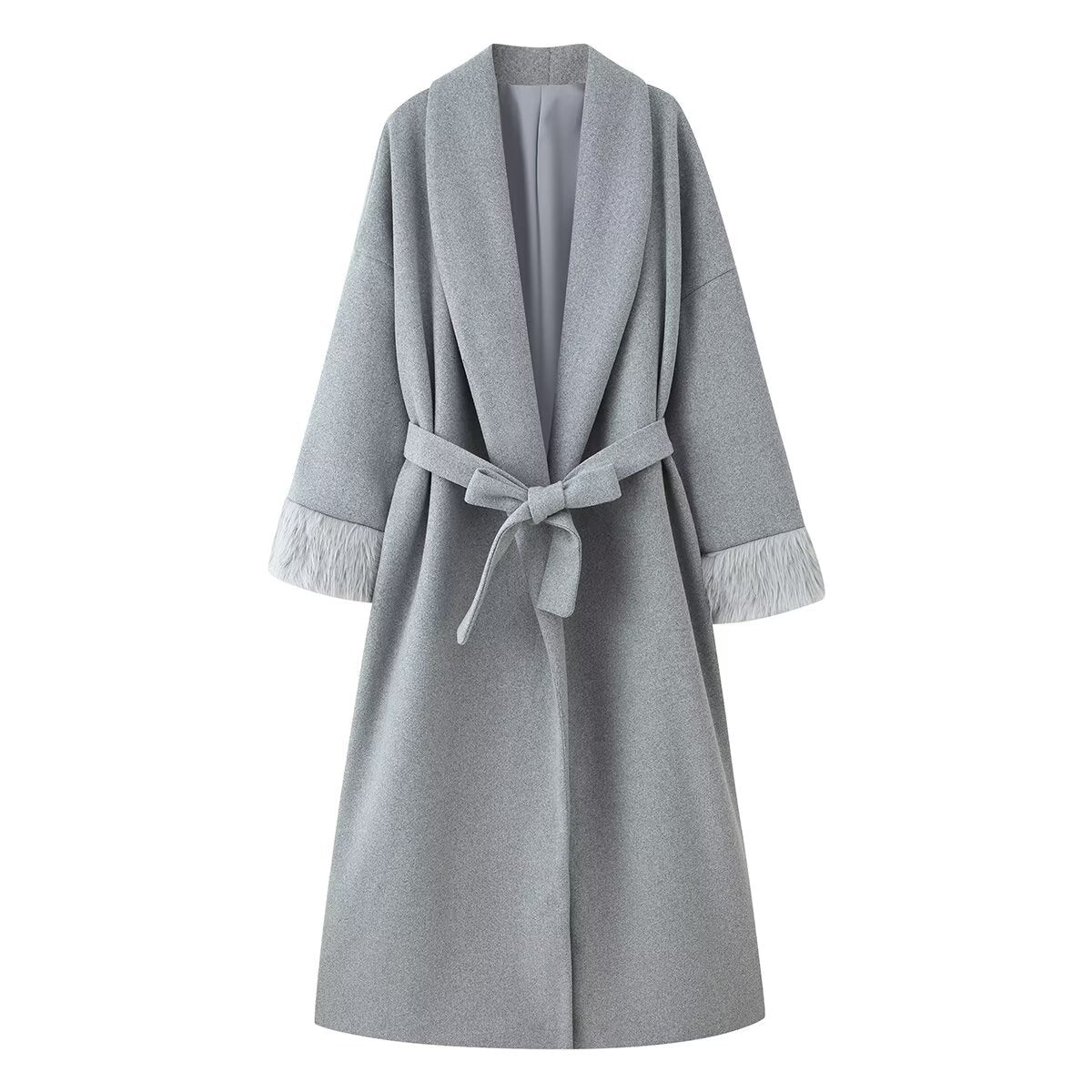 Women's Pretty Wool Cuff Long Woolen Coats