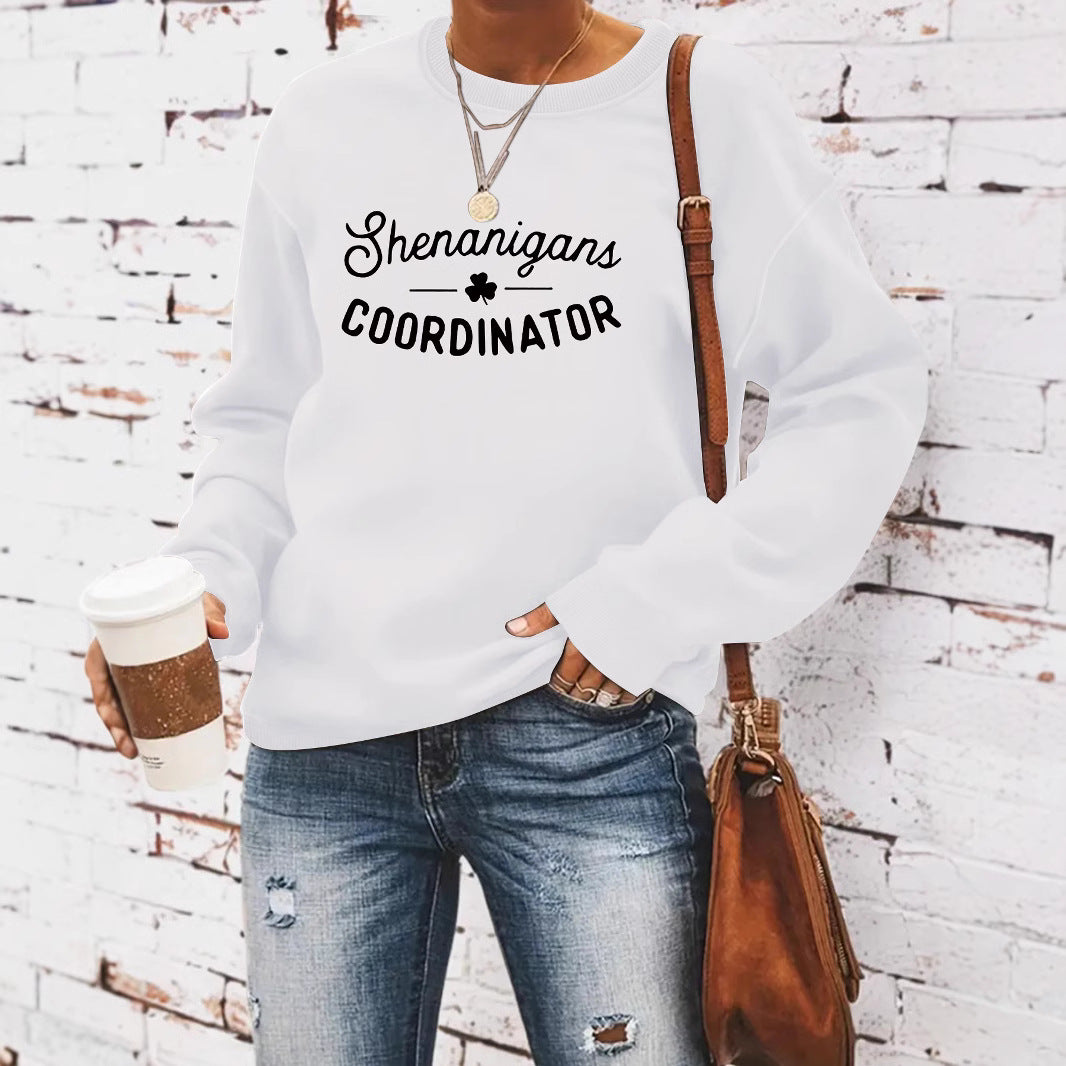 Women's Casual Long-sleeved Round Neck St. Day Printed Pullover Women's Sweater, Sweater