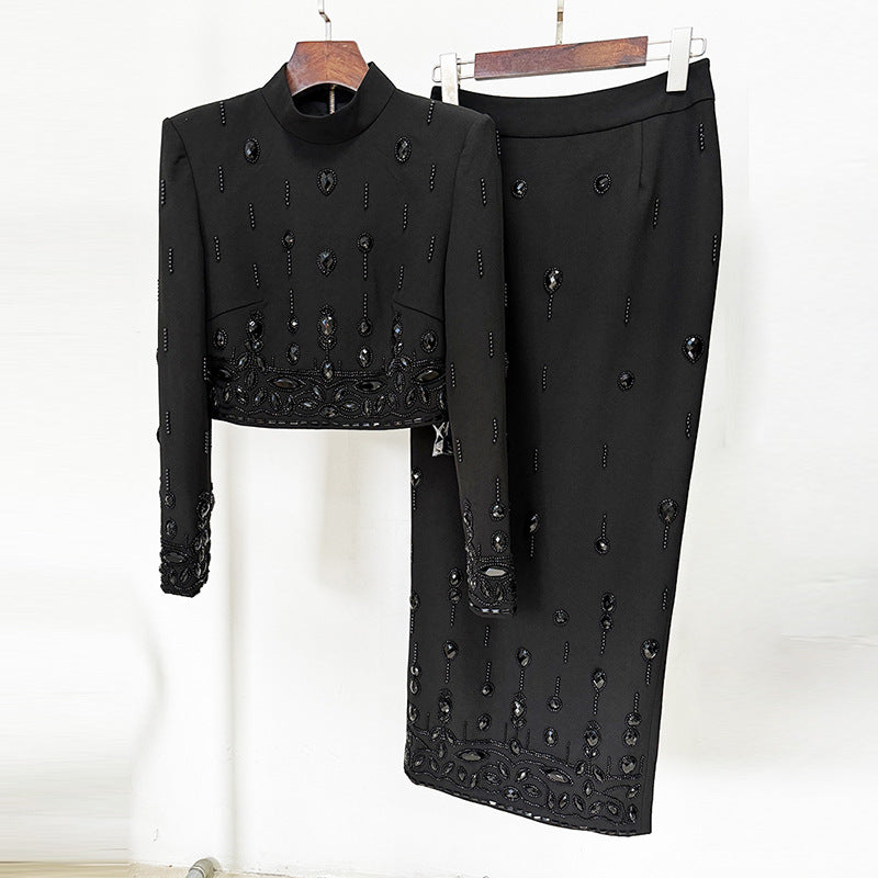 Fashion Bead Diamond Inlaid Dress Two-piece Suits