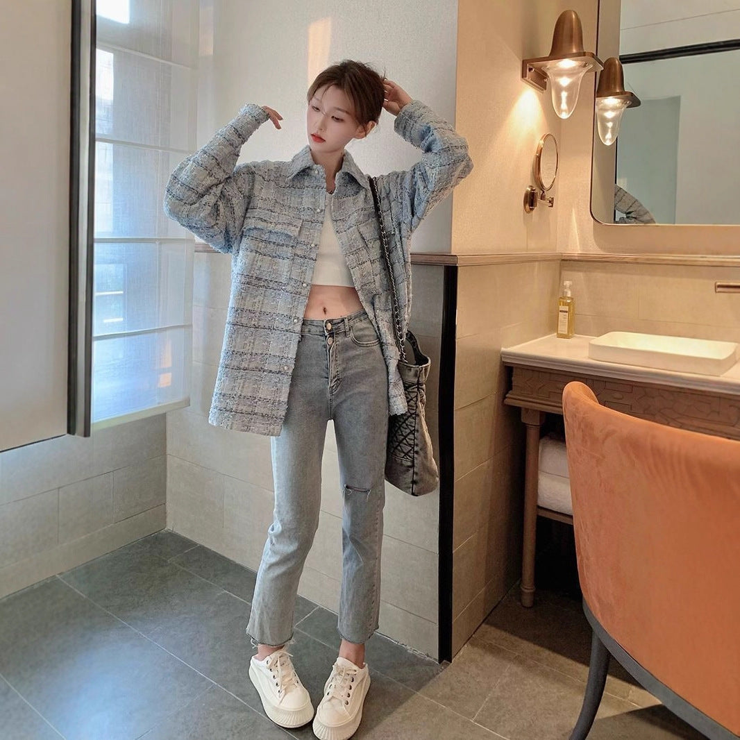 Women's Pure Spring Loose Mid-length Small Long-sleeved Jackets