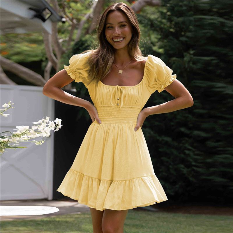 Women's Fresh Elegant Square Collar Youthful Backless Skirts