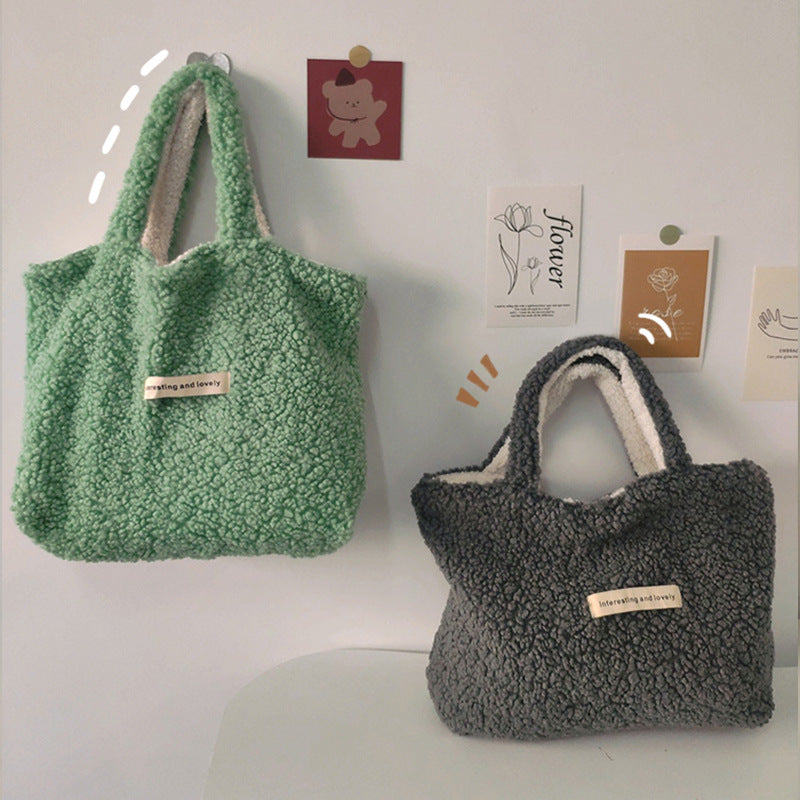 Lamb Wool Plush Lunch Large Capacity Handbags