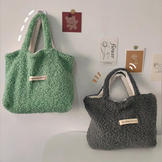 Lamb Wool Plush Lunch Large Capacity Handbags