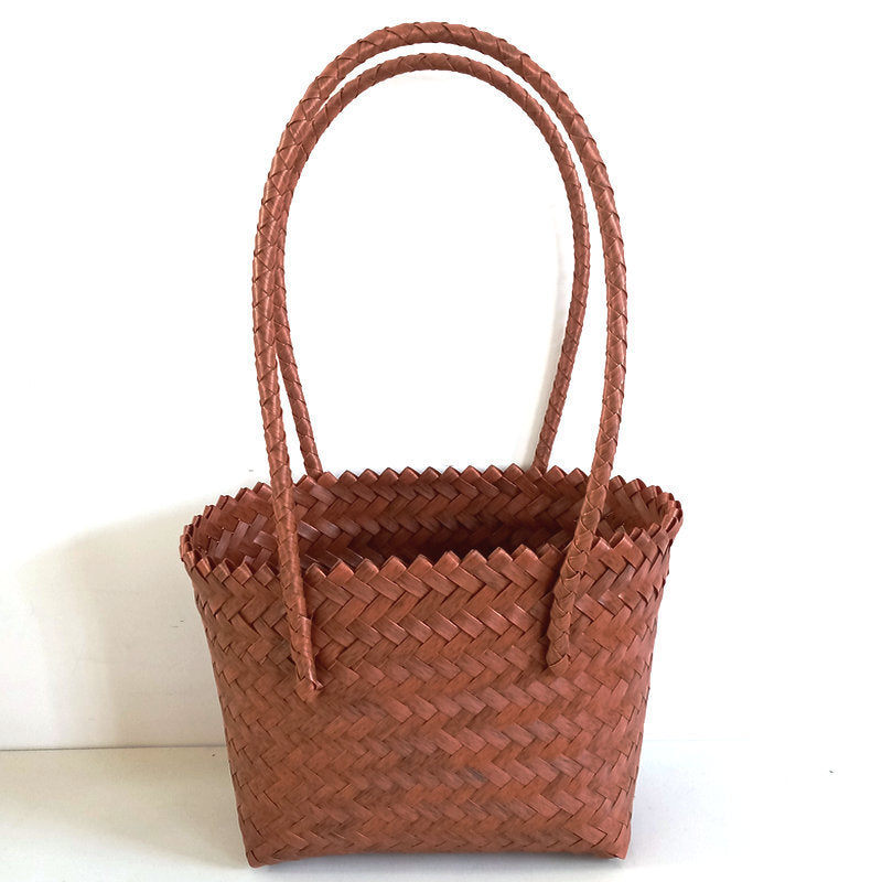 Color Woven Material Plastic Basket Vacation Handbags