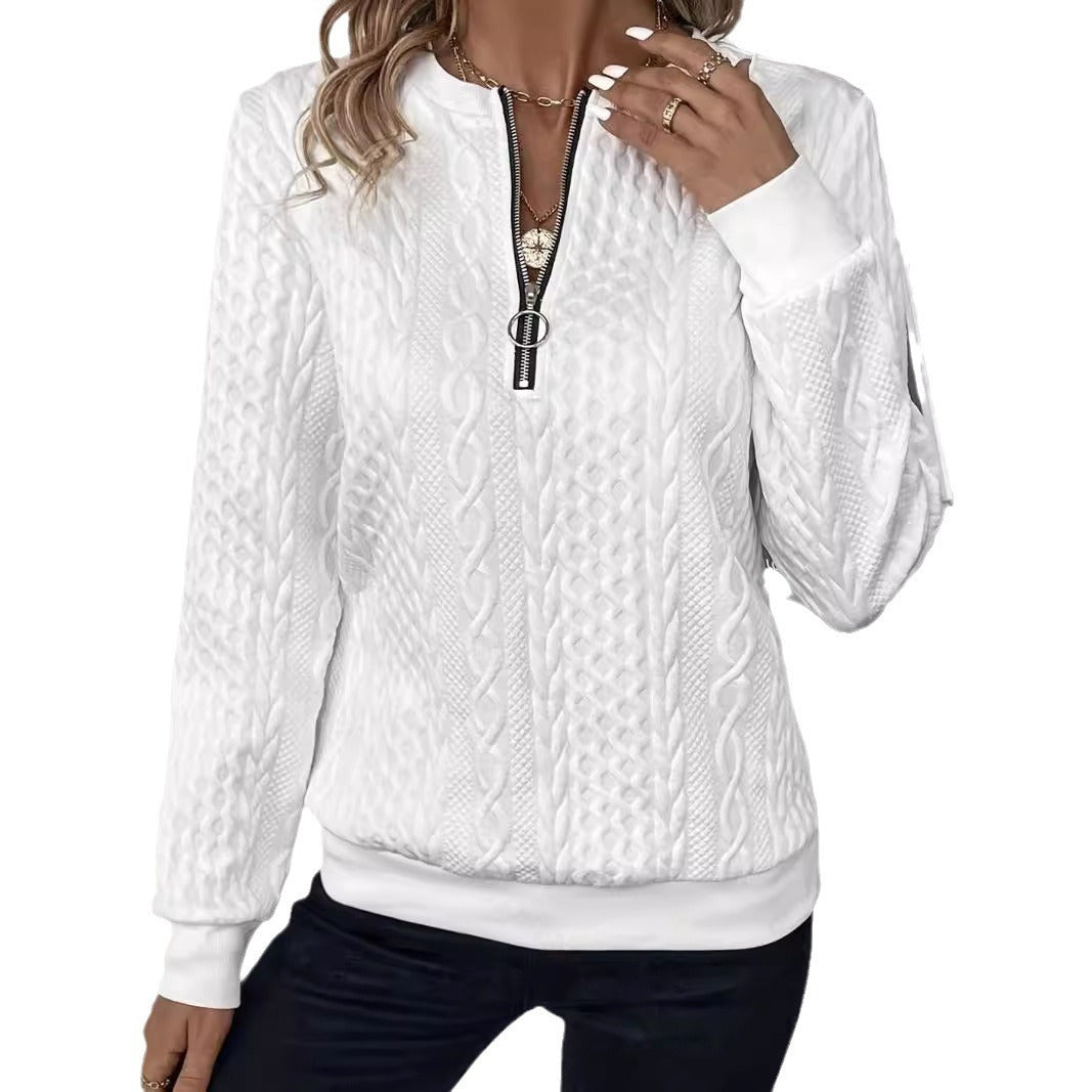 Unique Slouchy Women's Quilted Zipper Casual Women's Sweater, Sweater