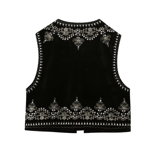 Women's Retro Fashion Casual Embroidered Veet Tops