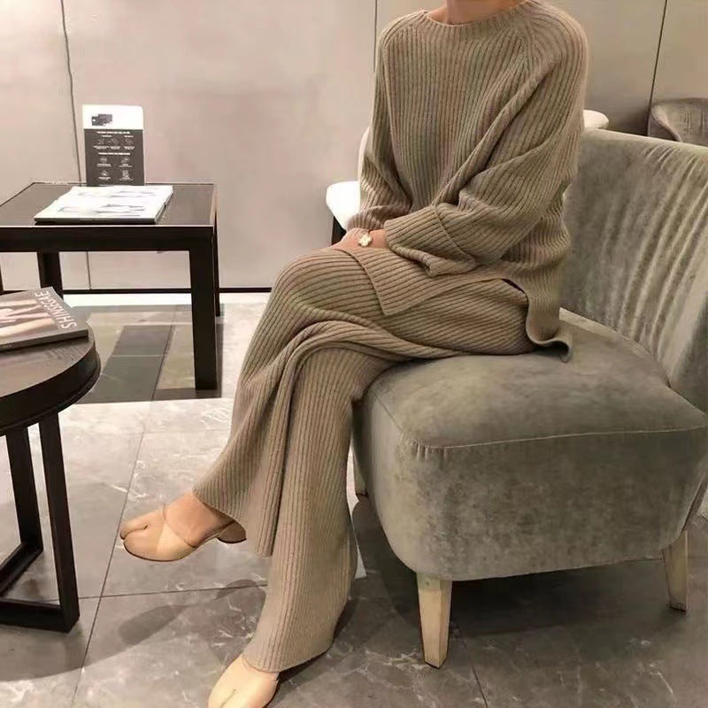 Women's Temperament Split Knitted Wide Leg Two-piece Suits