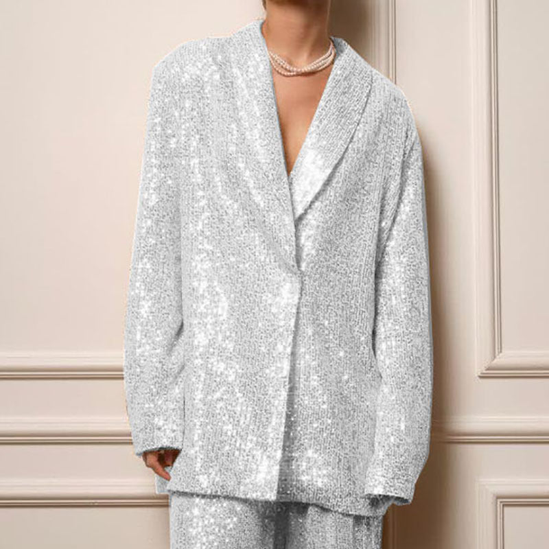 Women's Casual Trousers Temperament Wild Sequin Wide Blazers