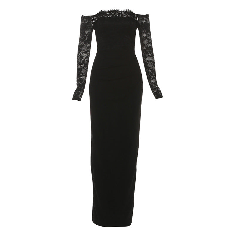 Women's Autumn Elegant Long Sleeve Lace Cinched Dresses