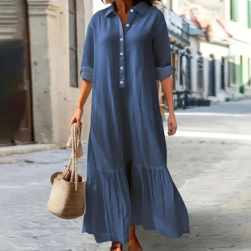 Women's Popular Elegant Long-sleeved Lapel Dress Dresses