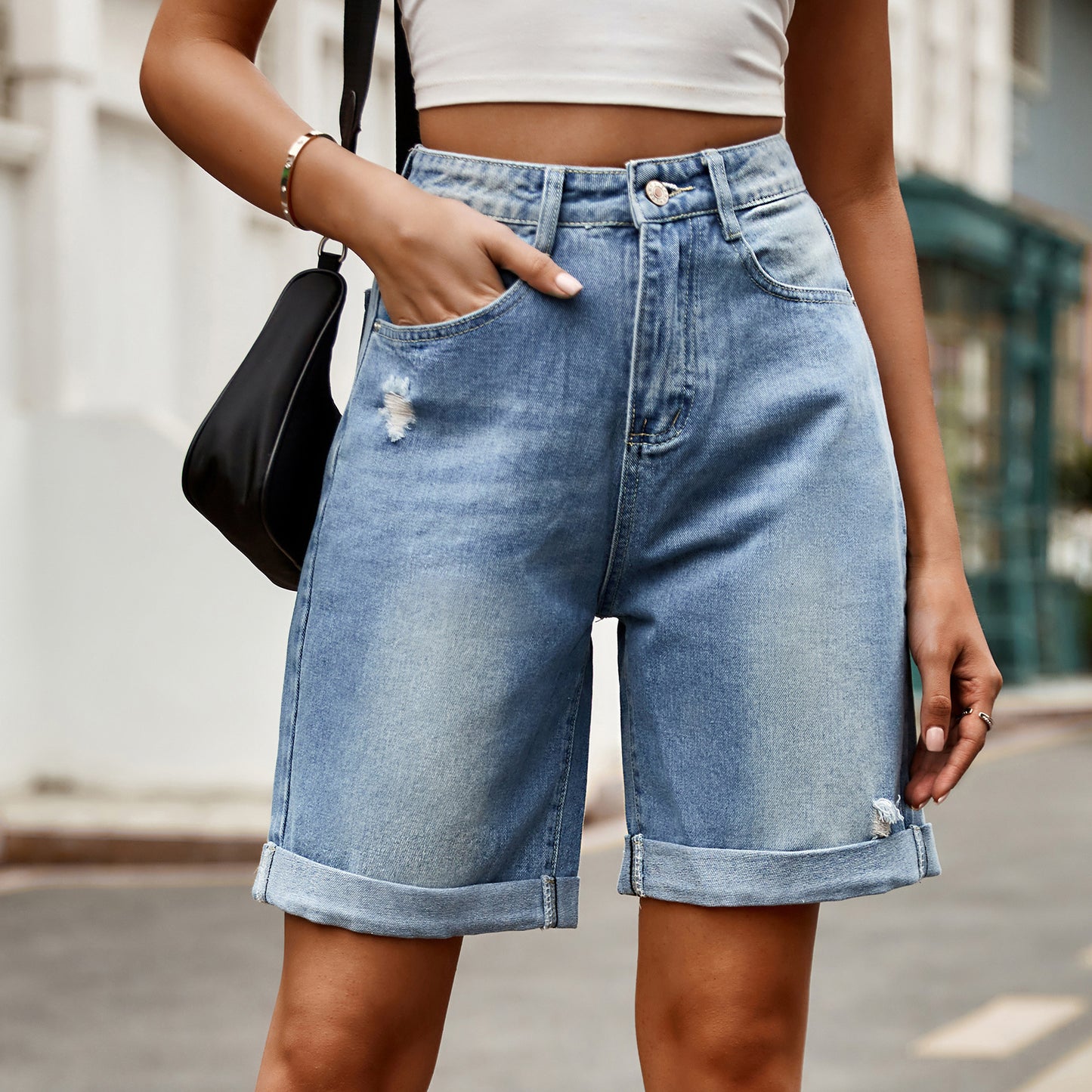Women's Trade Ripped Curling Denim Casual Fashion Women's Jeans