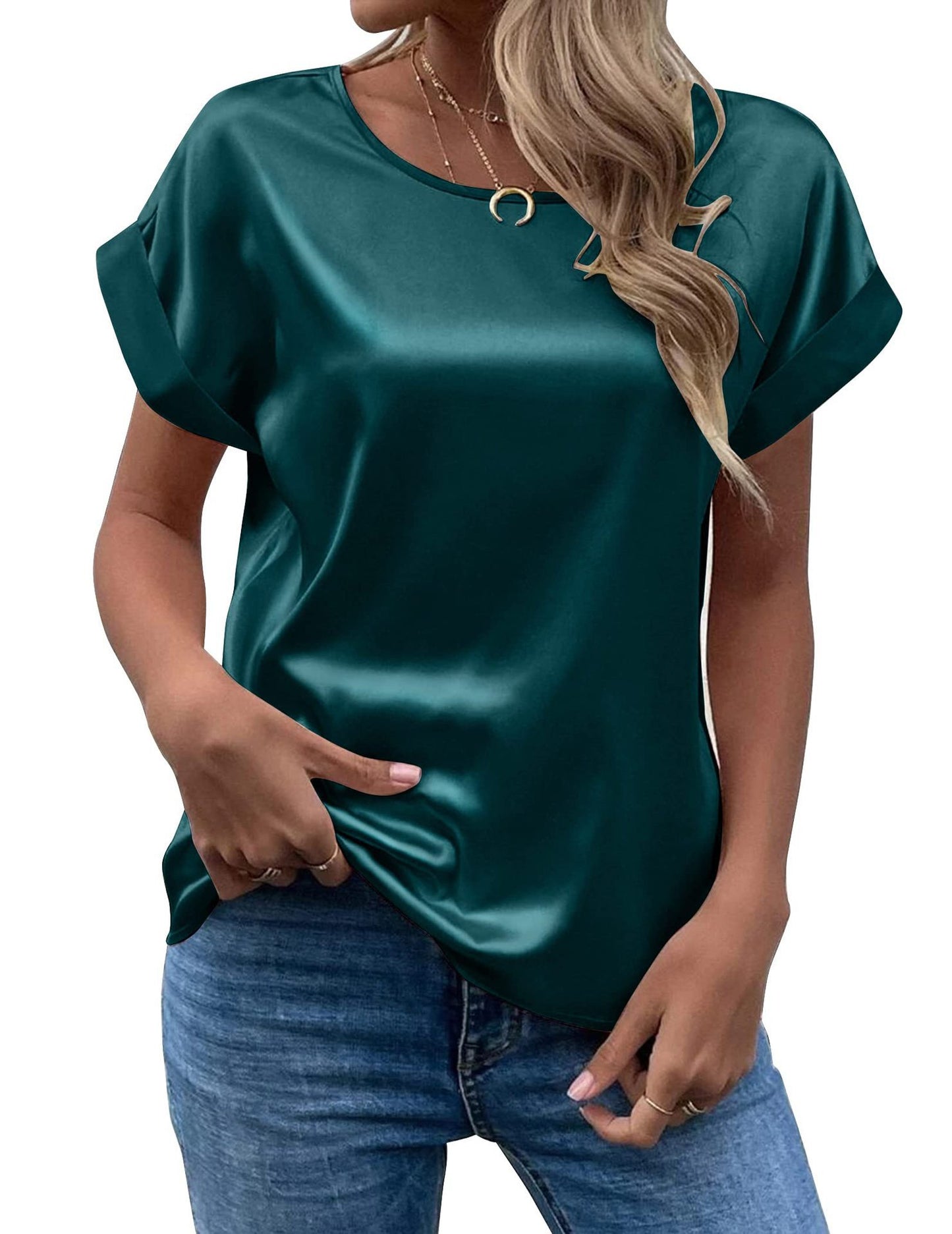 Women's Short-sleeved Satin Shirt Loose-fitting Casual Women's T-shirt