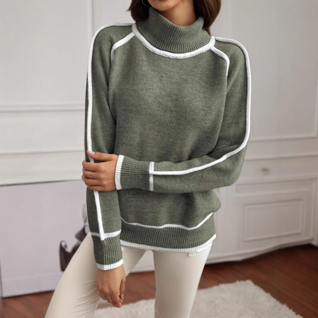 Women's Long-sleeved Pullover Turtleneck Solid Color Loose Sweaters