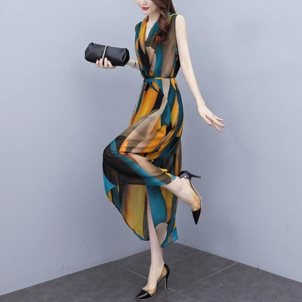 Women's Fashion Mom Wear Sleeveless Waist For Dress