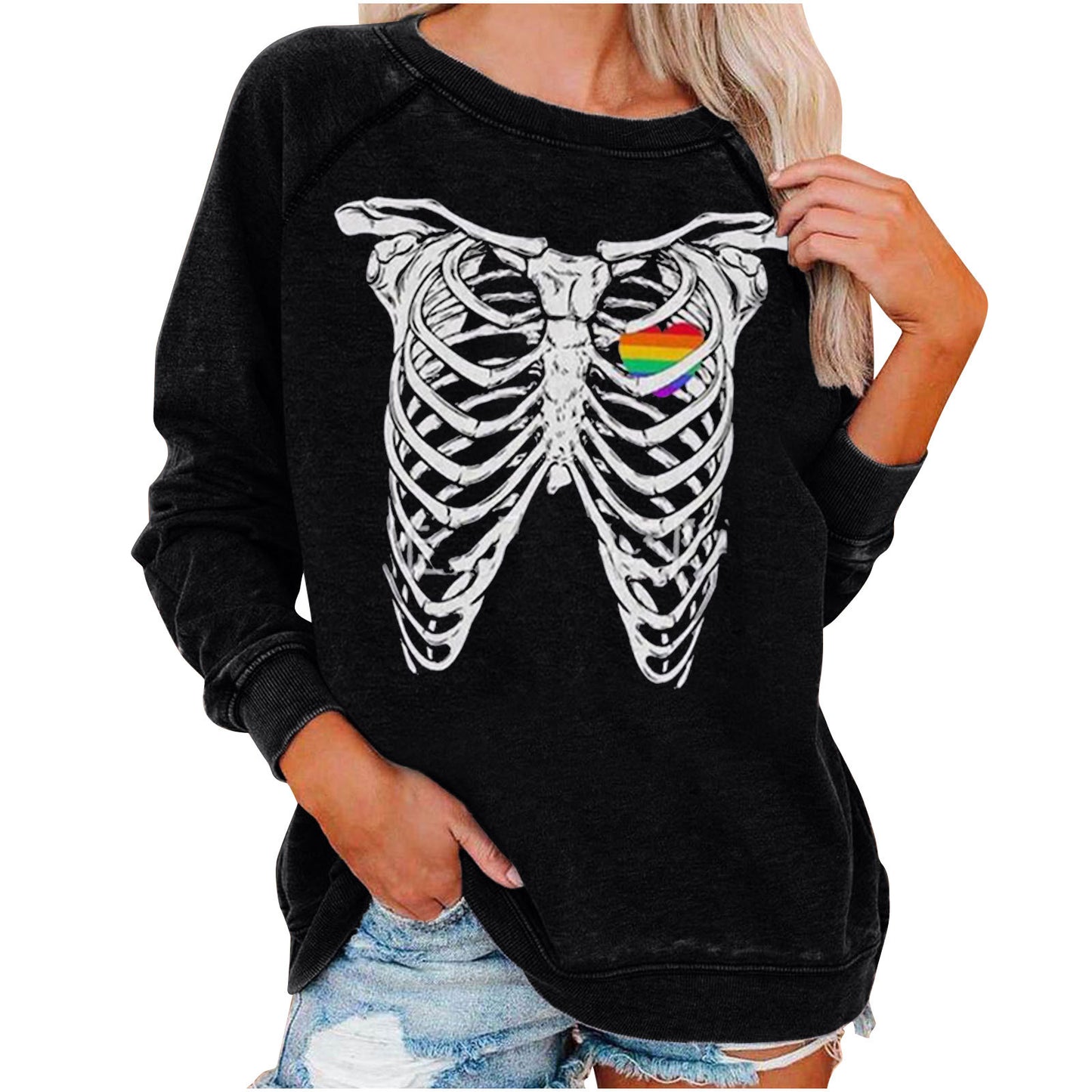 Women's Winter Loose Halloween Skull Funny Printed Women's Sweater, Sweater