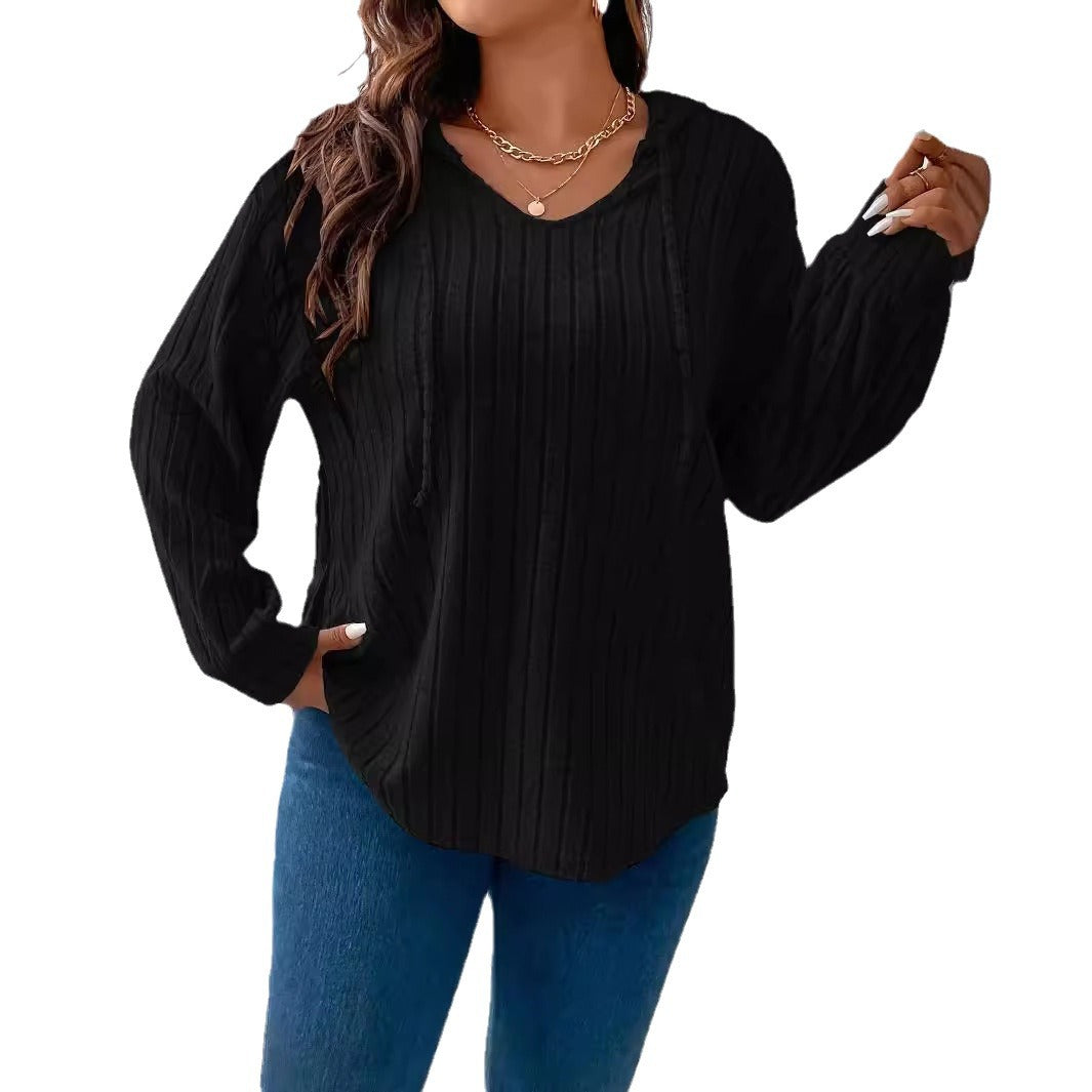 Women's Color Clothes Hooded Long Sleeve Sunken Stripe Women's T-shirt