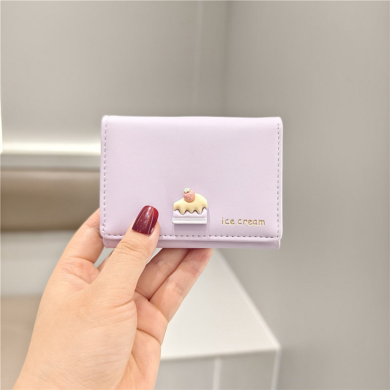 Style Cute Trendy Cartoon Ice Cream Cake Three Fold Ladies Wallets