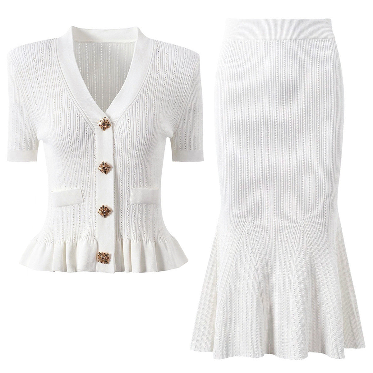 Women's Version Versatile Sleeve Knitted Tup Fishtail Suits