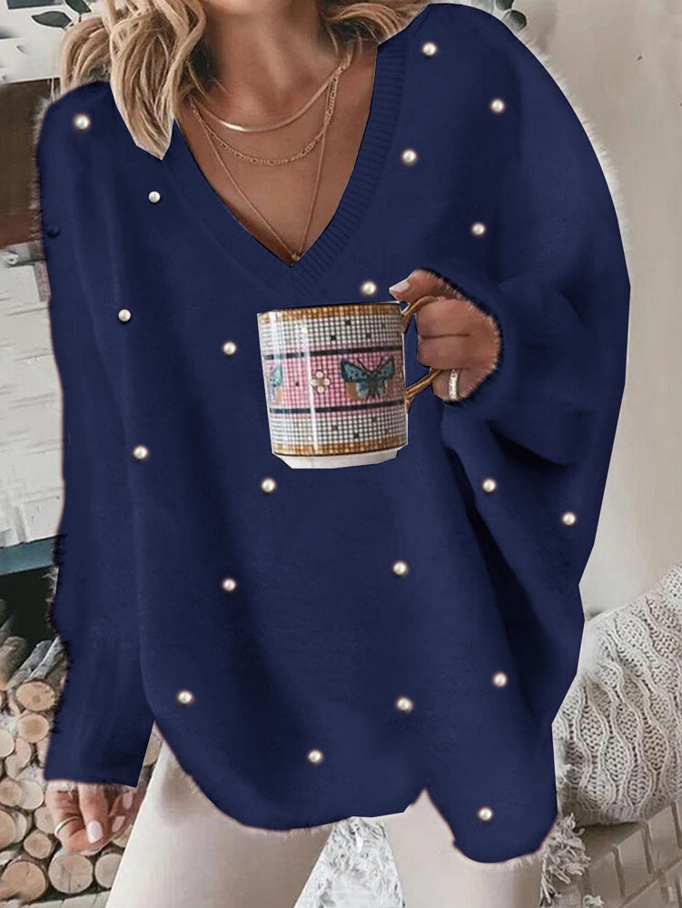 Women's Stylish Casual Solid Color Beaded Sweaters