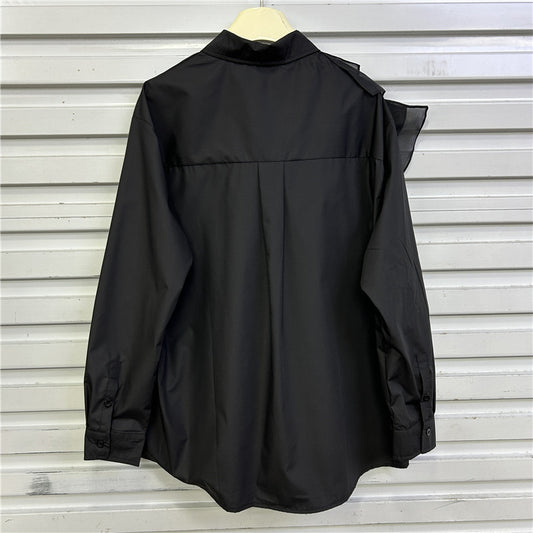 Women's Light Luxury Chic Shirt Fashion Ruffles Stitching Design Single-breasted Blouses