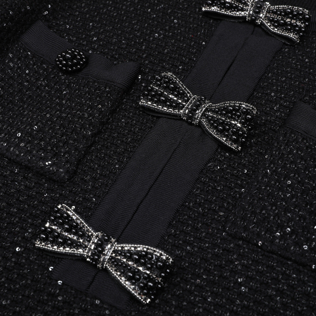 Autumn Long Sleeve Round Neck Bead Knitted Slim Fit Dresses