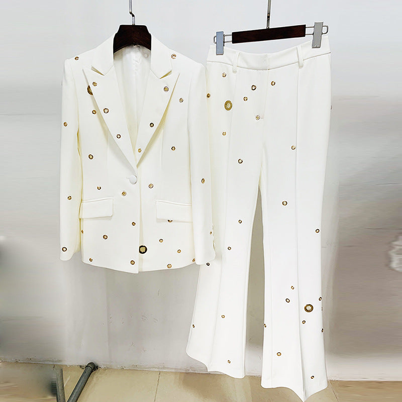 Metal Hole One Button Trousers Two Fashion Casual Suit