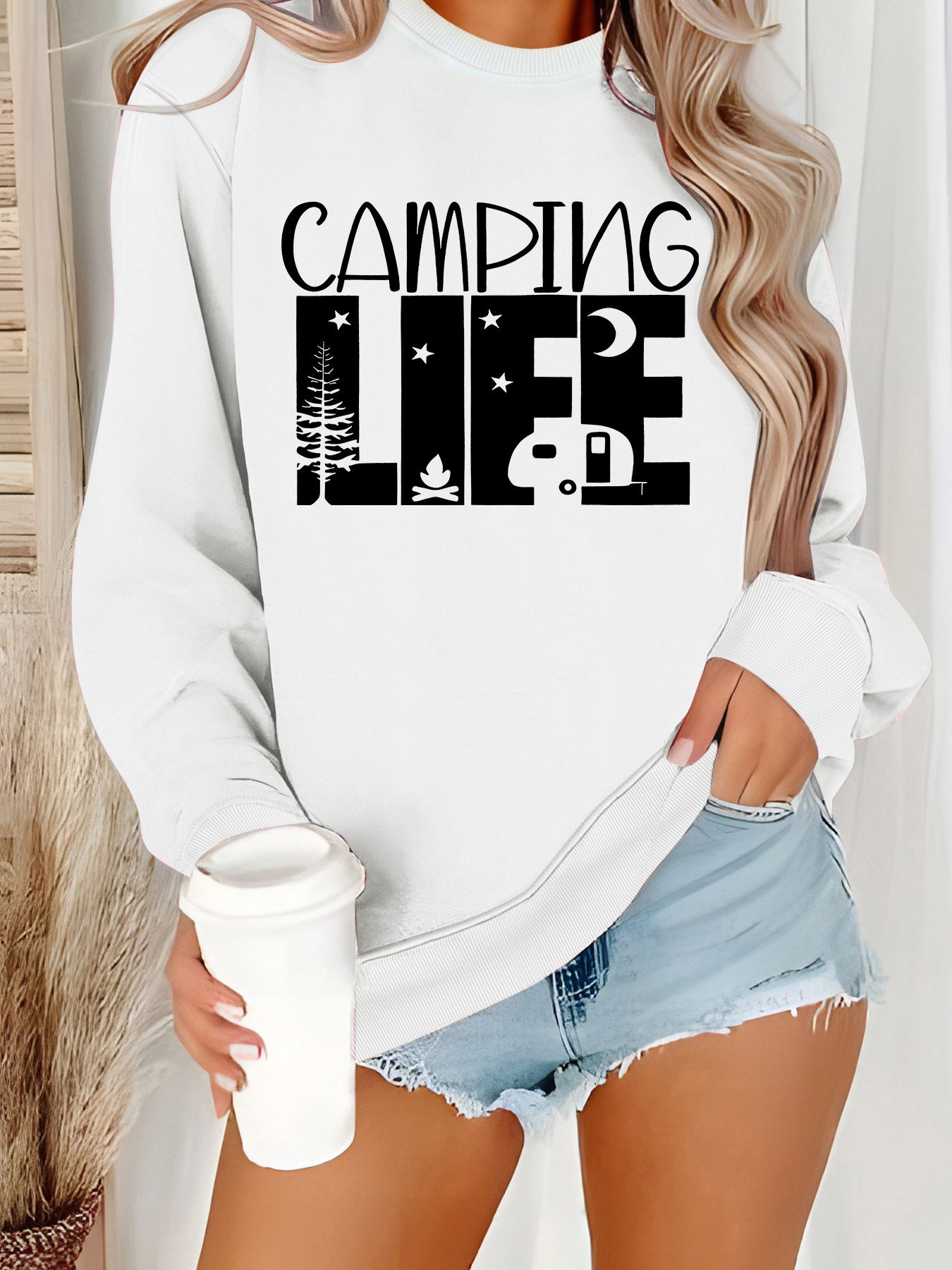 Women's Neck Letter Print Casual Long Sleeve Women's Sweater, Sweater