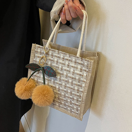 Linen Woven Fashion Lunch Box Pouch Shoulder Bags