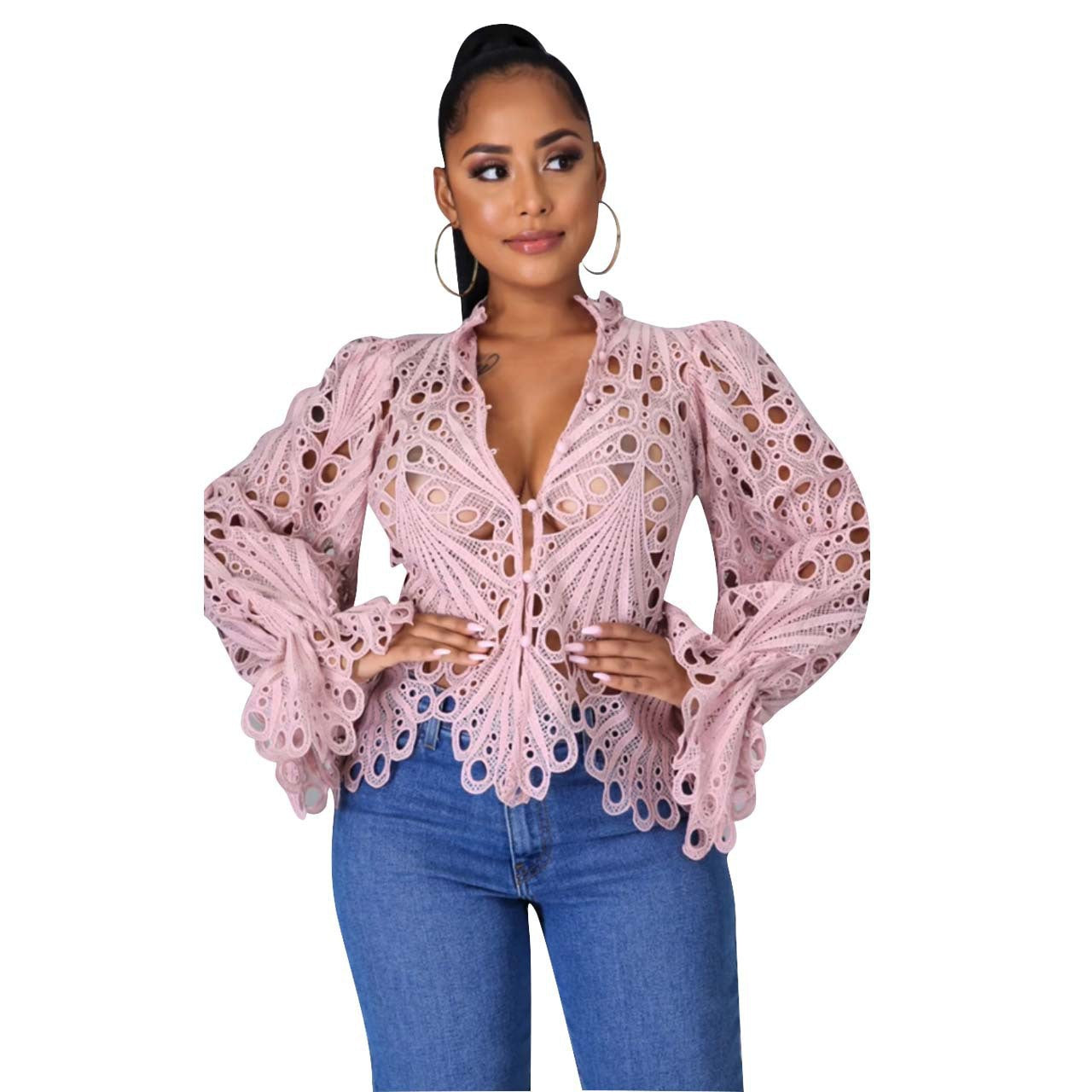 Women's Autumn Ripped Sexy Flare Sleeve Breathable Clothing
